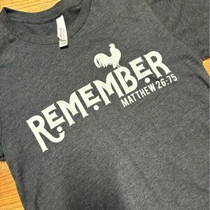 Gray Graphic T-Shirt with 'Remember' scripture Print